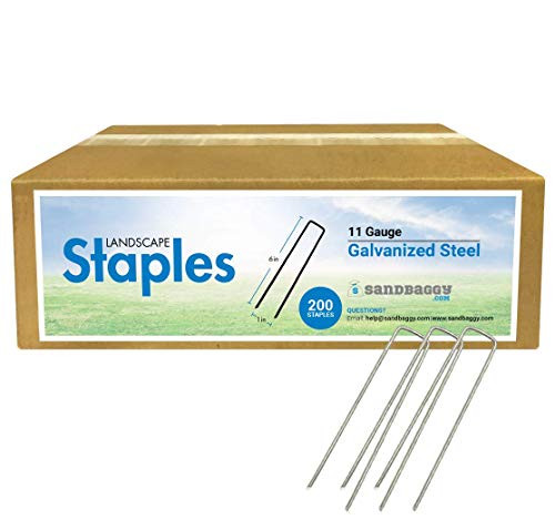 Sandbaggy 6 Inch Galvanized Landscape Staples - SOD Garden Stakes Pins ~ Trusted by Farmers  and  Contractors Across The USA 200 Staples