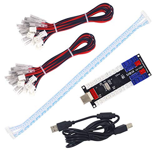 SJaJX 2 Player Arcade USB Encoder Board Zero Delay Game Controller DIY Kit 20x Button Cable 2X Joystick Cable for Retro Pie PC MAME Raspberry Pi