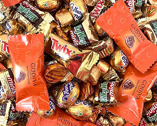 Caramel Candy Bar Assortment Gold Foil - Godiva Caramel Lion Belgium Kisses Milk Chocolate Filled Caramel Twix Minis Rolo Milky Way Cadbury Eggs Reeses Cups Bulk of 3 Pounds