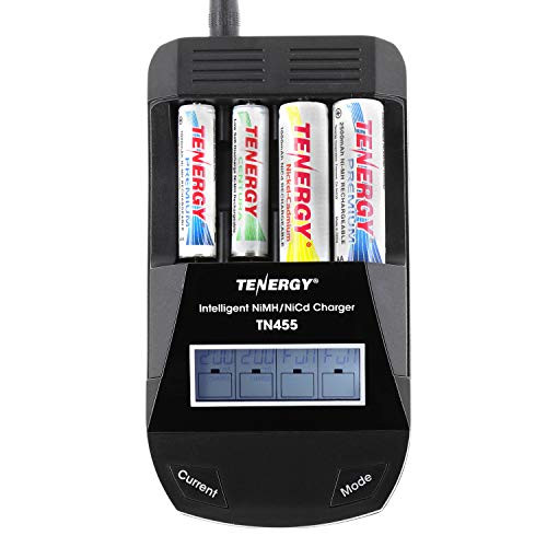 Tenergy TN455 AA AAA Battery Charger 4-Slot Household Battery Charger AA Cell Battery Charger with Individual Bay LCD Display Intelligent Smart Charger for NiMHNiCd Rechargeable Batteries
