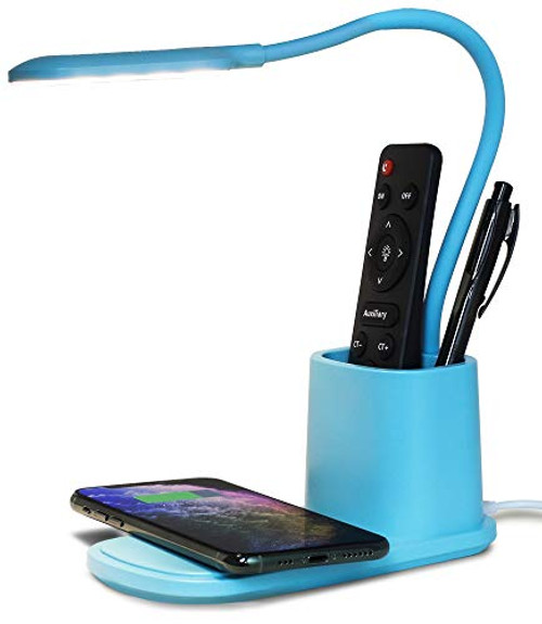 Aduro U-Light LED Desk Lamp with Wireless Charger Dimmable Eye-Caring Desktop Lamp with Organizer  and  3 Brightness Levels Blue