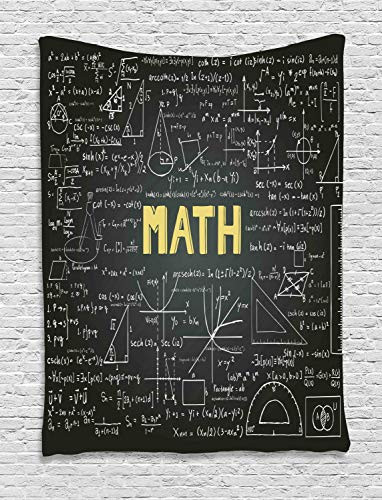 Ambesonne Mathematics Classroom Decor Tapestry by, Dark Blackboard Word Math Equations Geometry Axis, Wall Hanging for Bedroom Living Room Dorm, 40 W X 60 L Inches, Dark Brown White Yellow