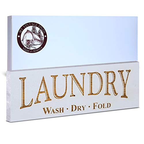 MY VINTAGE FINDS Laundry Signs Farmhouse Laundry Room Wall Decor White Etch