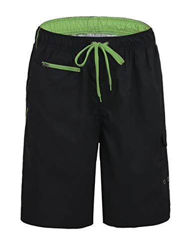 Unitop Mens Lightweight Quick Dry Board Trunks Black and Green 30