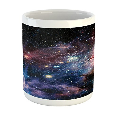 Lunarable Outer Space Mug, Stars Nebula Colorful Pattern in Space Galaxy Astronomic Magical Picture Print, Printed Ceramic Coffee Mug Water Tea Drinks Cup, Navy Pink