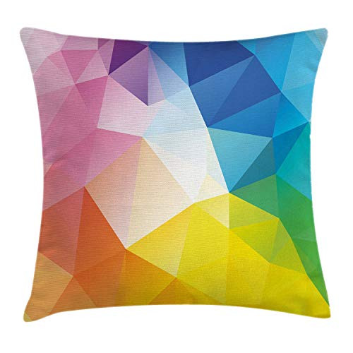 Ambesonne Modern Throw Pillow Cushion Cover Abstract Fractal Rainbow Colored Lines Polygonal Dimension Style Contemporary Design Decorative Square Accent Pillow Case 16 X 16 Pink Blue