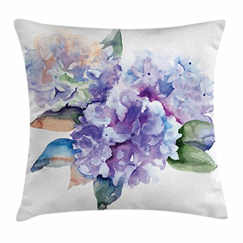 Ambesonne Watercolor Throw Pillow Cushion Cover Delicate Hydrangea Flowers Blooming Botanical Arrangement Wedding Inspired Decorative Square Accent Pillow Case 16 X 16 Violet Blue