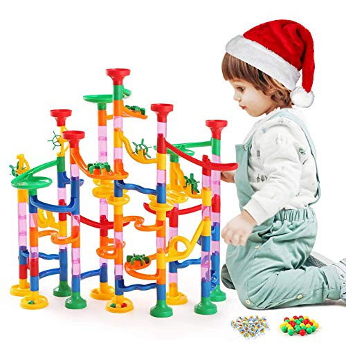 Kuopry Marble Runs Set for Kids - 163 Pcs Construction Building Blocks Toys Marble Race Track for Kid Maze Game STEM Learning Toy for Boys Girls 30Pcs Glass Marbles for Free