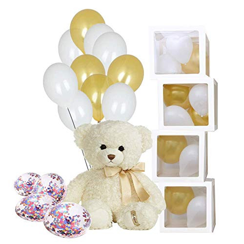 57 Pcs Gold Gender Reveal Party Decorations Gender Reveal Balloons with Confetti Baby Gender Reveal Party Supplies Kit 4 Clear Baby Boxes with Letters for Baby Shower Decorations