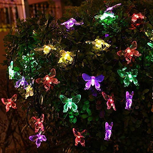 LAFEINA Solar Outdoor String Lights 30 LED Butterfly Solar Fairy Waterproof Decorative Lighting for Garden Patio Yard Parties Christmas TreeMulti