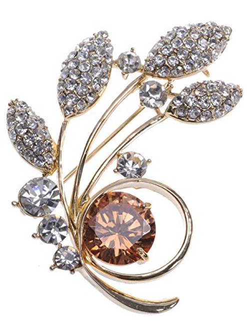 Alilang Golden Tone Sparkly Clear Topaz Crystal Rhinestone Flower Leaves Brooch Pin Alilang Golden Tone Sparkly Clear Topaz Crystal Rhinestone Flower Leaves Brooch Pin