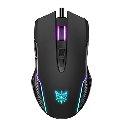 ONIKUMA RGB Gaming Mouse Wired USB Optical Computer Mice with RGB Backlit 6 Adjustable DPI Up to 6400 Ergonomic Gamer Laptop PC Mouse with 7 Programmable Buttons for Windo Vista Linux Black