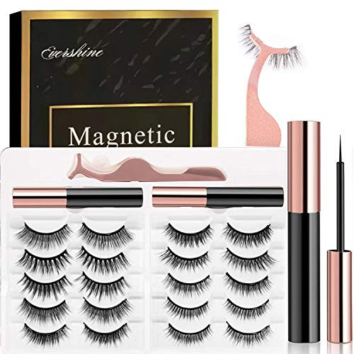 Magnetic Eyelashes Kit Magnetic Eyeliner 3D and 5D different Lengths and Densities Magnetic Eyelashes Magnetic Lashliner For Use with Magnetic False Lashes Natural Look-No Glue Needed 10-Pairs