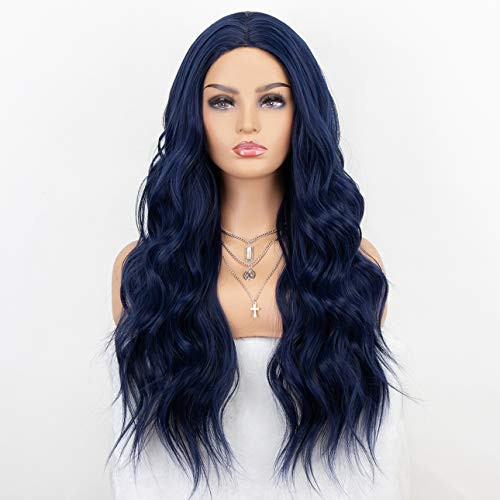 Kryssma Dark Blue Wig with Middle Parting Long Wavy Synthetic Wig for Women Long Wavy Cosplay Wigs 22 Inches Kryssma Dark Blue Wig with Middle Parting Long Wavy Synthetic Wig for Women Long Wavy Cosplay Wigs 22 Inches
