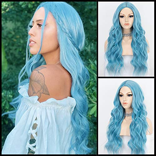 Kryssma Wavy Blue Wig with Middle Parting Blue Synthetic Wig for Halloween Cosplay Wavy Long Wig for Women 22 Inches Kryssma Wavy Blue Wig with Middle Parting Blue Synthetic Wig for Halloween Cosplay Wavy Long Wig for Women 22 Inches
