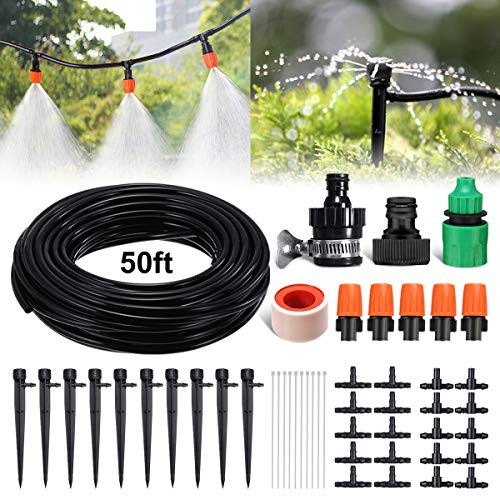 PATHONOR Drip Irrigation Kit 50ft15m Garden Irrigation System with Distribution Tubing Hose Adjustable Nozzles Plant Watering Kit Mist Irrigation System for Garden Greenhouse Patio Lawn