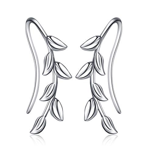 Ear Climber Crawler Cuff Sterling Silver Leaf Earrings for WomenWrap Earrings Hypoallergenic leaf earrings