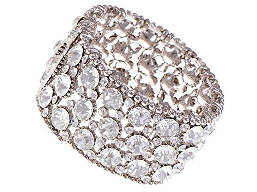 Alilang Silvery Tone Shiny Clear Crystal Rhinestones Flower Stretch Bridal Cuff Bangle Bracelet Alilang Silvery Tone Shiny Clear Crystal Rhinestones Flower Stretch Bridal Cuff Bangle Bracelet