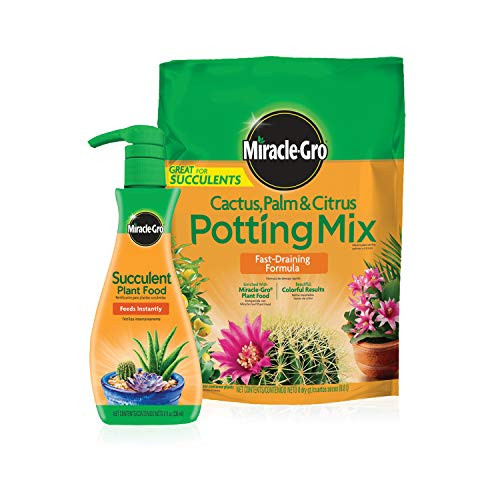 Miracle-Gro Cactus Palm  and  Citrus Potting Mix and Succulent Plant Food - Bundle of Potting Soil 8 qt_ and Liquid Plant Food 8 oz_ for Growing and Fertilizing Indoor Succulents