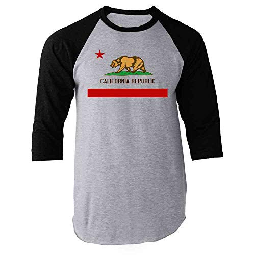 Pop Threads California Republic Calexit Flag Black XL Raglan Baseball Tee Shirt