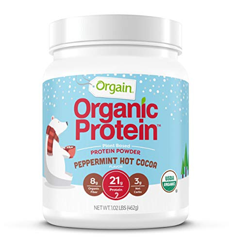 Orgain Organic Plant Based Protein Powder Peppermint Hot Chocolate - Vegan Low Net Carbs Non Dairy Gluten Free Lactose Free No Sugar Added Soy Free Kosher Non-GMO 1_02 Pound