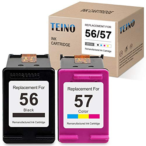 TEINO Remanufactured Ink Cartridge Replacement for HP 56 57 C6656AN C6657AN use with HP DeskJet 5550 5650 5150 5145 5655 Photosmart 7260 7350 7450 7550 7760 PSC 2410 2210 Black Tri-Color 2-Pack