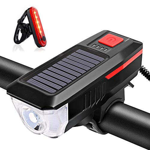 Bicycle Headlight Solar Bike Front Light Taillight High Bright Mountain Road Cycling Safety Commuter Flashlight with 3 Modes Waterproof Bike Light Bicycle Headlight Solar Bike Front Light Taillight High Bright Mountain Road Cycling Safety Commuter Flashlight with 3 Modes Waterproof Bike Light