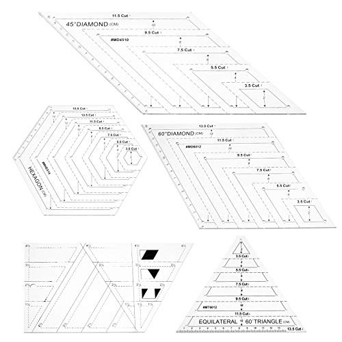 PH PandaHall 5 Size Acrylic Quilting Ruler Quilting Patchwork Ruler Sewing Handmade Drawing Tool Set Triangle Hexagon Trapezoid 45 Degrees 60 Degrees Ruler