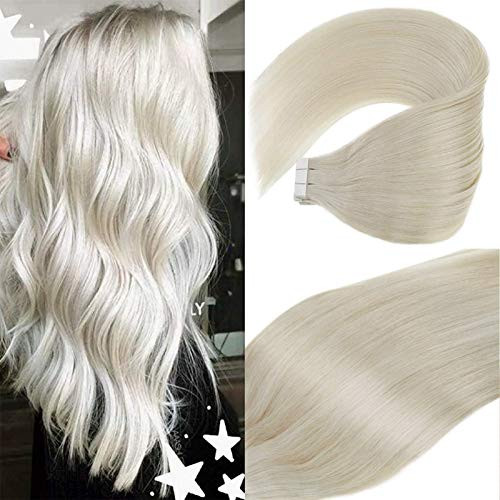Vivien Tape in Hair Extensions Human Hair Blonde 12 inch 30g 20Pcs 60A Platinum Blonde Hair Extensions Skin Weft Straight Seamless Tape in White Blonde Human Hair Extensions