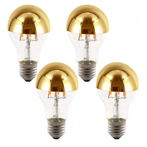 LXcom Half Chrome Light Bulb 6W 60 Watt Equivalent Dimmable A60 Half Gold Reflected Light Warm White 2700K Decorative LED Edison Bulb E26 E27 Base Gold Tipped Mirror Bulbs4 Pack