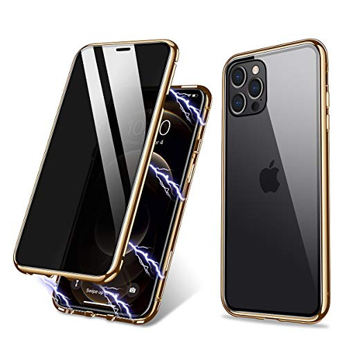 iPhone 7 Plus CaseiPhone 8 Plus Case ZHIKE Anti-Peep Magnetic Adsorption Case Front and Back Tempered Glass Full Screen Coverage One-Piece Design Flip Privacy Cover Anti Spy-Clear Golden