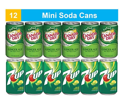 Variety Soda Drinks - 12 Pack of 7_5 Fluid Ounce Mini Cans - 7up Lemon Lime Flavored Soda  and  Canada Dry Ginger Ale Mini Tab Can Pantry  and  Fridge Restock Kit