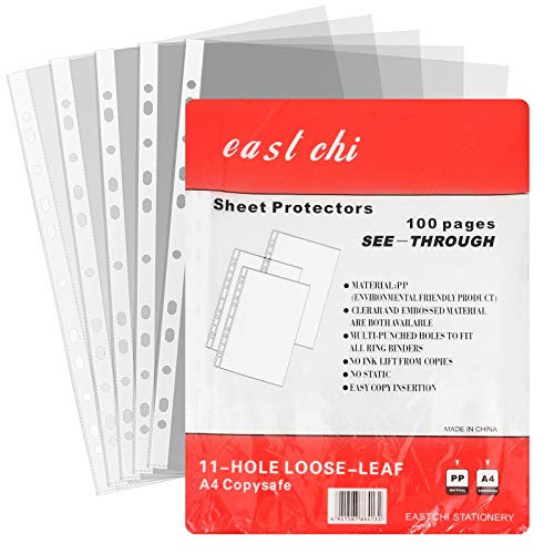 OrdLive 300 Count Poly Sheet Protectors Clear Heavy Duty Plastic Page Protectors Sheet Reinforced 11-Hole Fit for Ring Binder Fits Standard A4 Paper 9_1 x 11_8 Top Loaded