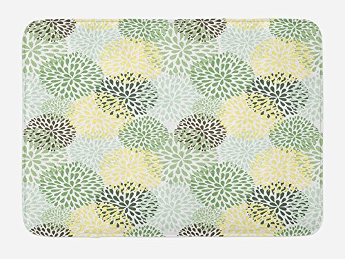 Lunarable Floral Bath Mat, Modern Floral Ornate Petals Flourish Traditional Springtime Garden Leaves, Plush Bathroom Decor Mat with Non Slip Backing, 29.5 W X 17.5 W Inches, Green Yellow Brown