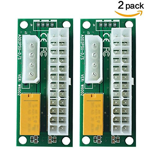 BAY Direct 2-Pack Add2PSU Multiple Power Supply Adapter ATX 24Pin to Molex 4Pin and Daisy Chain Connector-Ethereum Mining ETH Rig Dual Power Supply Connector