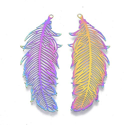 DanLingJewelry 50 pcs 201 Stainless Steel Filigree Pendants Filigree Feather Charms for Jewelry Making