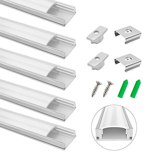 5-Pack 3_3ft1M Silver U-Shape LED Aluminum Channel System with Milky Cover End Caps and Mounting Clips Aluminum Profile for LED Strip Light Installations U02S-Thin Style
