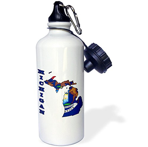 3dRose Michigan state flag in the outline map and letters for Michigan Sports Water Bottle 21 oz White