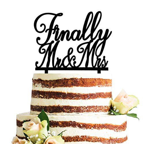Acrylic Finally Mr & Mrs Cake Topper for Wedding, Engagement, Bridal Shower Party Decorations (Black)