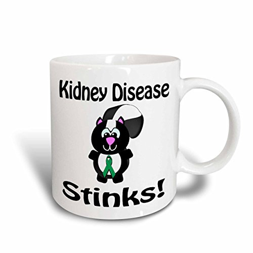 3dRose Kidney Disease Stinks Skunk Awareness Ribbon Cause Design Ceramic Mug 15 oz White