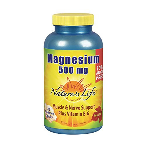 Natures Life Magnesium 500mg  High Potency Magnesium Supplement Plus Vitamin B-6 for Muscle  and  Nerve Support  Non-GMO  275 Vegetarian Capsules