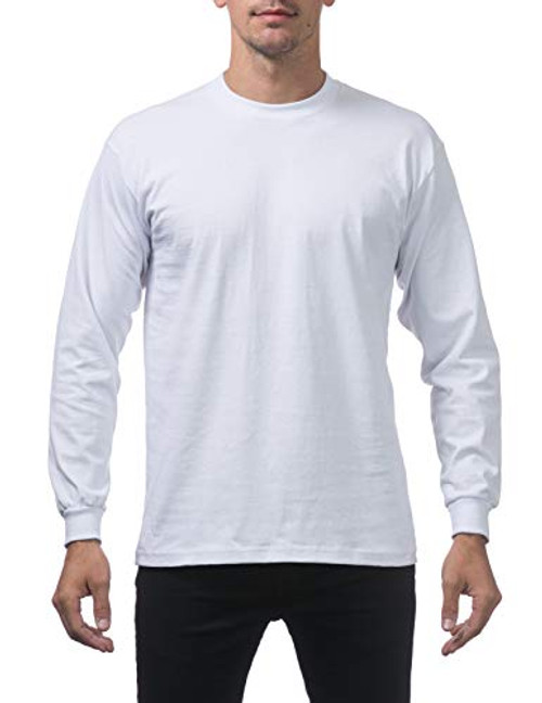 Pro Club Mens Heavyweight Cotton Long Sleeve Crew Neck T-Shirt 7X-Large Snow White