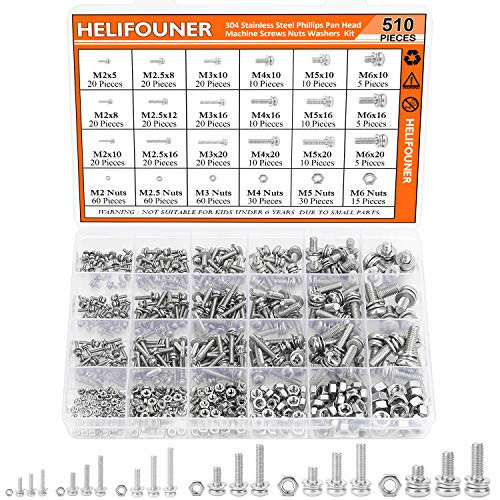 HELIFOUNER 510 Pieces Phillips Pan Head Machine Screws Nuts Washers Assortment Kit Stainless Steel 304 Full Thread M2 M2_5 M3 M4 M5 M6 HELIFOUNER 510 Pieces Phillips Pan Head Machine Screws Nuts Washers Assortment Kit Stainless Steel 304 Full Thread M2 M2_5 M3 M4 M5 M6
