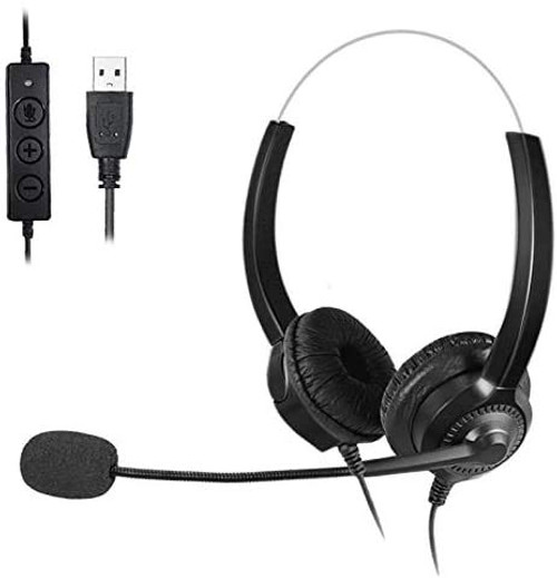 USB Headset with Microphone - Computer Headphones with Noise Cancelling Lightweight Wired Headphones for PC Laptop Business Headset for Skype Webinar Call Center Online Course