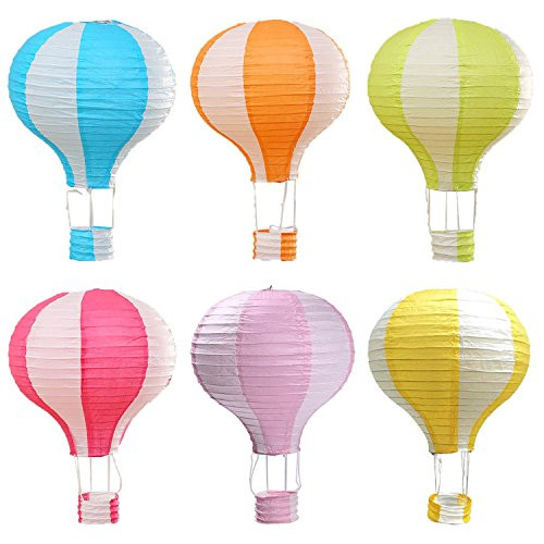 Famgee 12 inch Hanging Hot Air Balloon Paper Lanterns Set Party Decoration Birthday Wedding Christmas Party Decor Gift Stripe Set Pack of 6 Pieces
