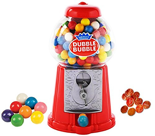PlayO 8_5 Coin Operated Gumball Machine Toy Bank - Dubble Bubble Classic Red Style Includes 45 Gum Balls - Kids Coin Bank Machine