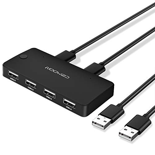 CZHOON USB Switch USB Switcher with 4 USB Ports  and  2 PC Ports for Mouse Keyboard Scanner Printer PCs with One-Button Switch and 2 Pack USB Cable and 1 Charging Cable for MacWindowsLinux
