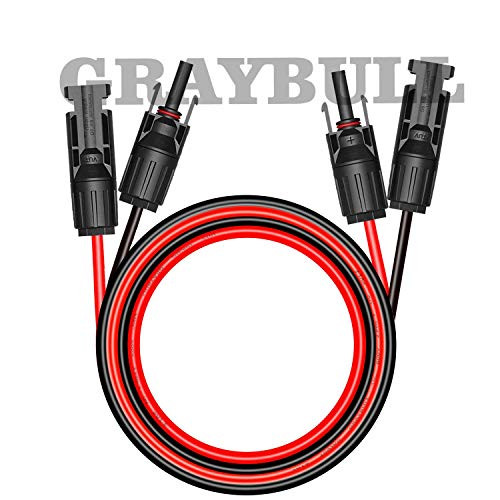 GRAYBULL 10AWG Solar Panel Extension Cable 10Ft Works with MC4 Female and Male Connections Solar Panel Adaptor Kit Tool MF to FM Connector