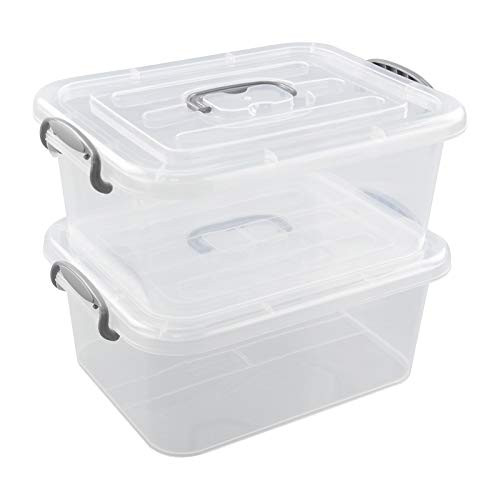 Dehouse 8 L Clear Storage Latch Box Plastic Lidded Storage Bins 2 Packs