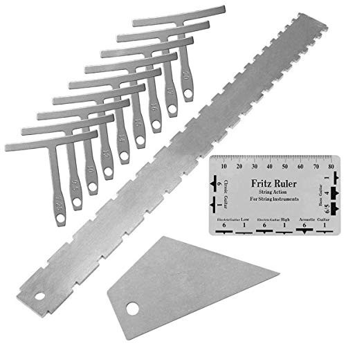 Jiayouy 12 Pieces Guitar Luthier Tools Set Guitar Neck Notched Straight Edge with 9pcs Guitar Understring Radius Gauge Fret Rocker String Height Gauge String Action Gauge for Guitar and Bass Setup